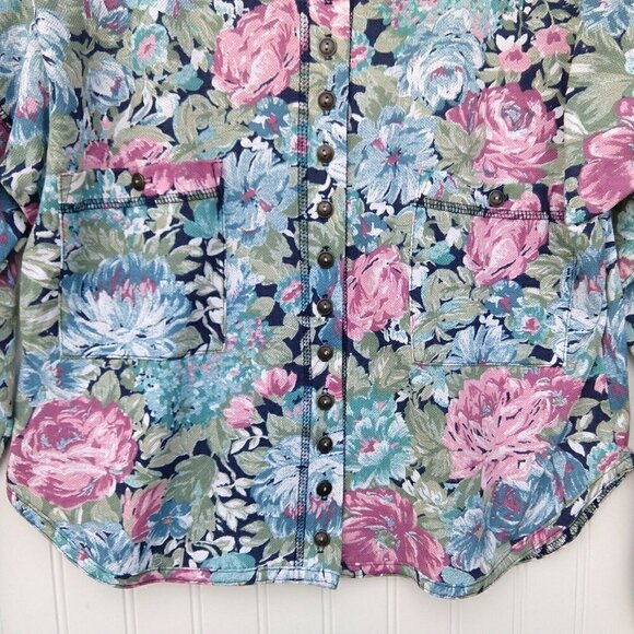 Vintage 90's Floral Crop Top Size M Button Front Tapestry Knit Grunge Coquette - Picture 7 of 15